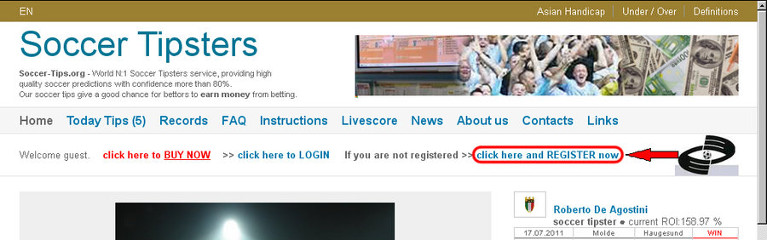 how to register on soccer tipster's